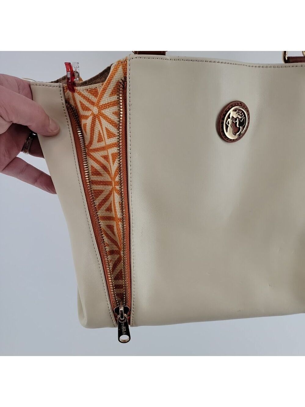 🌼 Spartina 449 Genuine Leather Expandable Tote – Cream & Caramel | Excellent - Picture 7 of 14